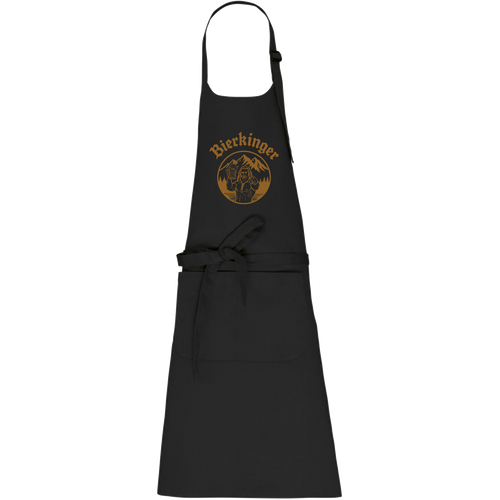 Bierkinger Grillschürze in Schwarz mit goldenem Logo, Fronttasche und verstellbarem Nackenband
