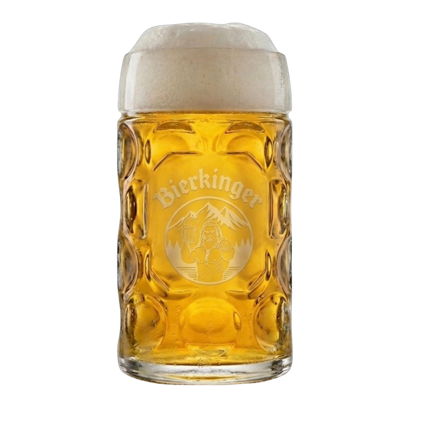Bierkinger Bierkrug aus Glas mit graviertem Logo