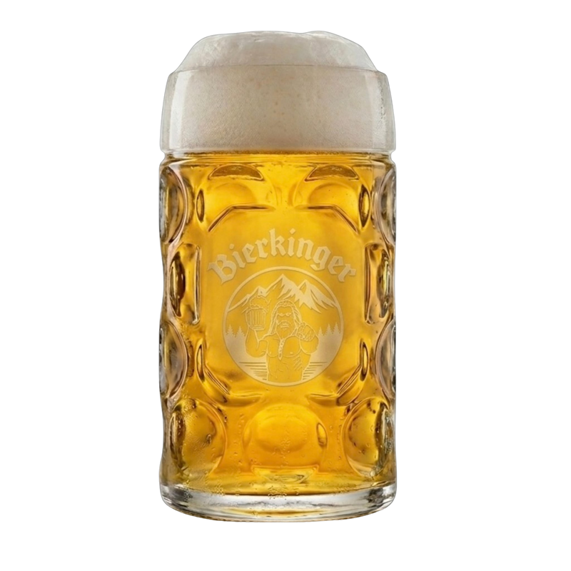 Bierkinger Bierkrug aus Glas mit graviertem Logo