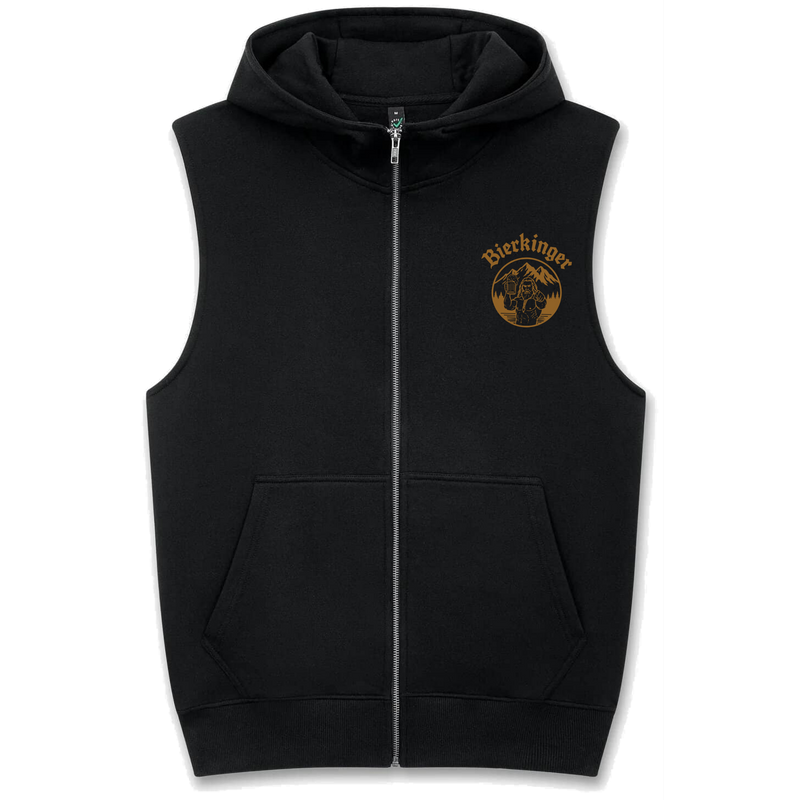 Bierkinger Weste, schwarze Ärmellos-Hoodie-Weste, freigestellt