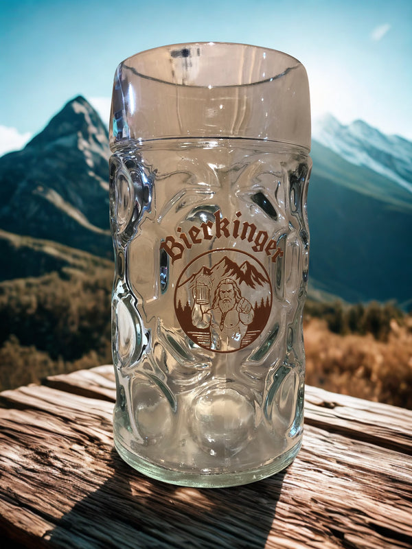 Bierkinger Maßkrug 1 Liter aus Glas mit UV-DTF-Druck in Gold